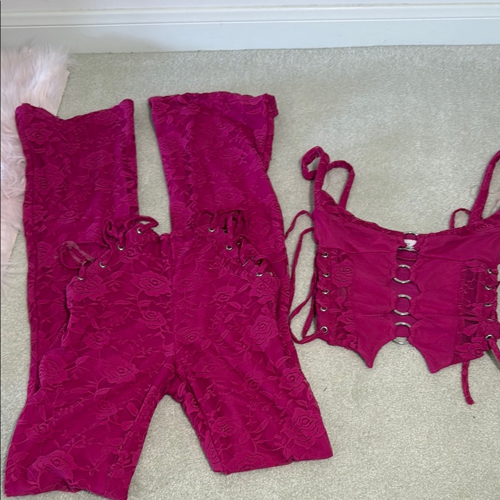 Elegant Women's Lace Set in Rich Red